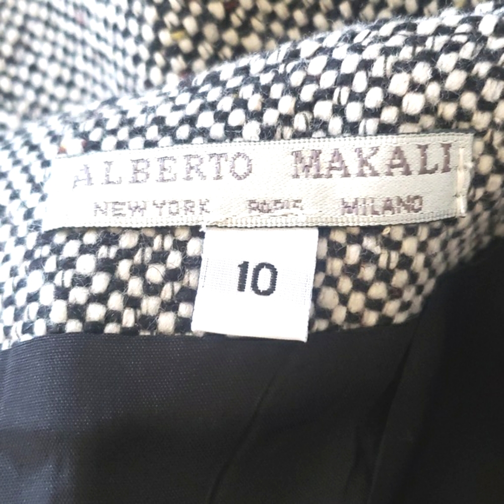 Vintage Alberto Makali Wool Tweed Pencil Skirt Black White Basketweave | SIZE 10 - Picture 8 of 9